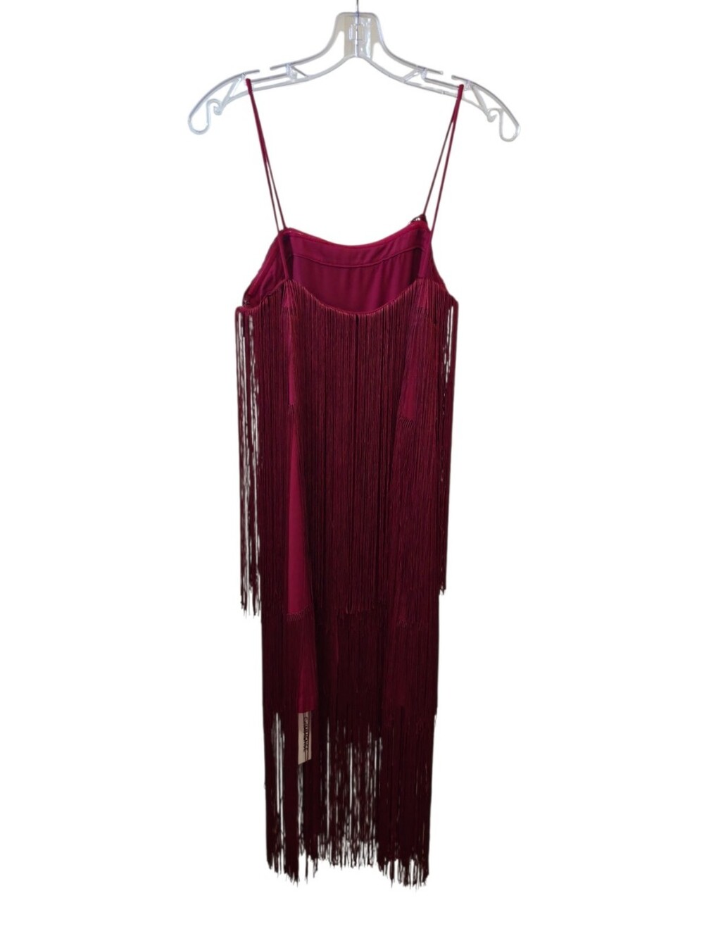 NWT- Commense Burgundy Fringe Midi Dress Women's Spaghetti Strap Party SIZE S - Picture 3 of 9